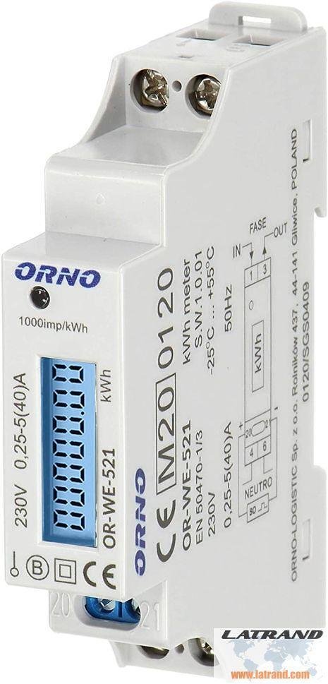 Монофазен електромер за ДИРЕКТНО мерене на ел. енергия 40А Orno - OR-WE-521
