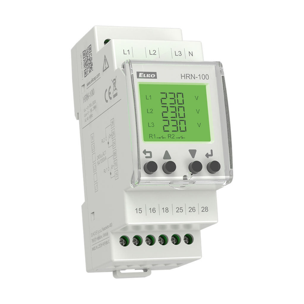 Реле за контрол на фази 3P, мултифункционално с LCD, независими 2c/o 5A, 90…288Vac, 2DIN, Elko EP /до изчерпване/, ELKO EP, HRN-100