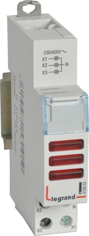 DIN Индикатор за три фази червен 220/400V 1 мод. Legrand, LEGRAND НИСКО НАПРЕЖЕНИЕ, 412933