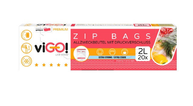 ПЛИК ЗА ХРАНА С ЦИП 2Л 20 БР. PREMIUM VIGO