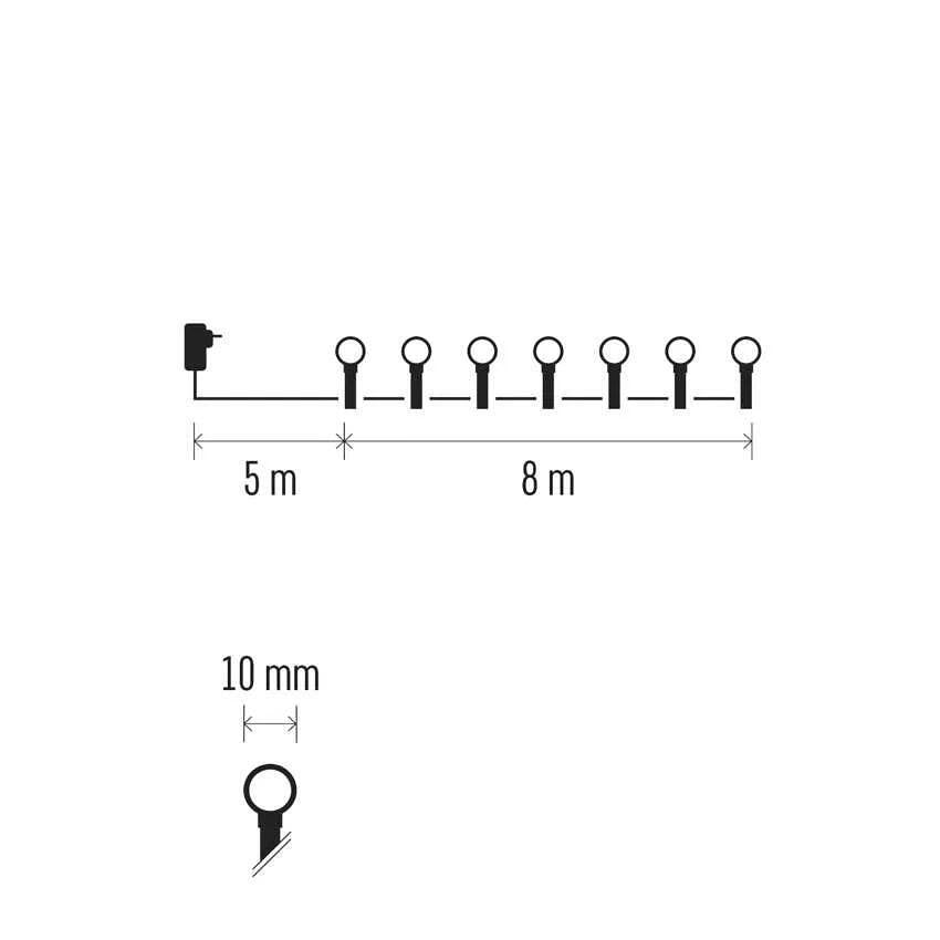Комплект коледни лампички 80x LED многоцветни 8м IP44 с 8 програми CHERRY EMOS - D5AM05