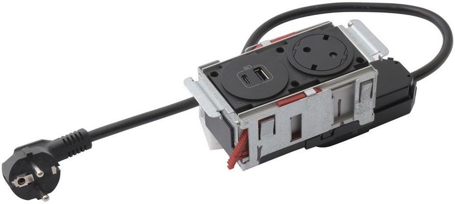 Мебелна кутия с 1х Шуко и USB тип A+C, кабел 2m, 148x80mm, цвят ЧЕРЕН, Incara Disq'In Legrand, LEGRAND, 654749