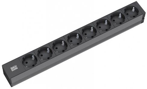 Разклонител PDU 19" 1U 8x ШУКО, кабел 2м и щепсел универсален 16A, Bachmann, BACHMANN, B801.0007