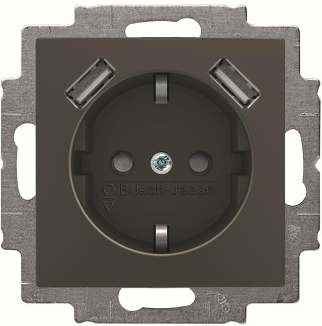 Контакт ШУКО 2P+E 16A + 2хUSB тип A 2.4A 12W цвят ЧЕРЕН Basic 55 ABB, 2CKA002011A6288
