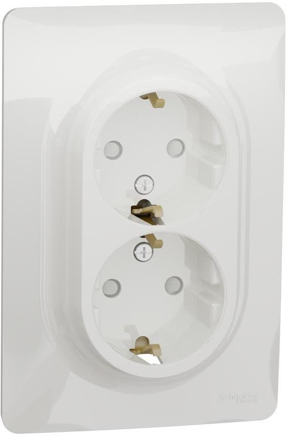 Контакт шуко ДВОЕН моноблок цвят Бял Unica SE, SCHNEIDER ELECTRIC, NU206718