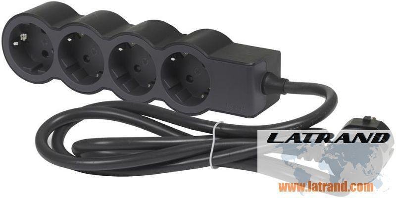 Разклонител ЧЕРЕН 4x2P+E с кабел 1.5 метра / 1.5mm2 Standard NEW Legrand 694553