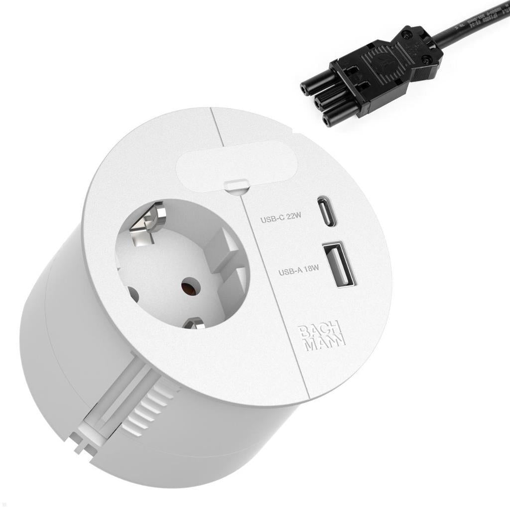 Модул LOOP IN CHARGE с 1x Шуко и USB A+C Power Delivery 22W Ф80мм, цвят Бял, Bachmann, BACHMANN, B938.303