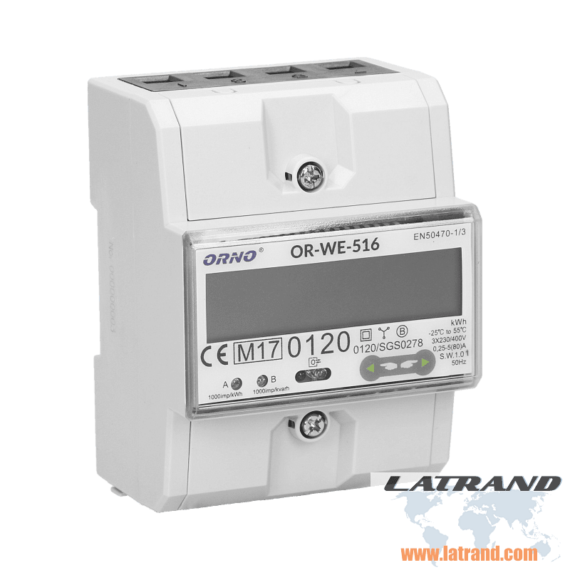 Трифазен електромер за ДИРЕКТНО мерене на ел. енергия, Modbus, еднотарифен - OR-WE-516