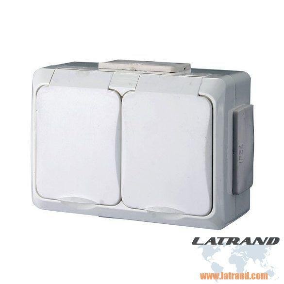 Двоен контакт шуко открит монтаж IP54 с капак GAO - 9854H