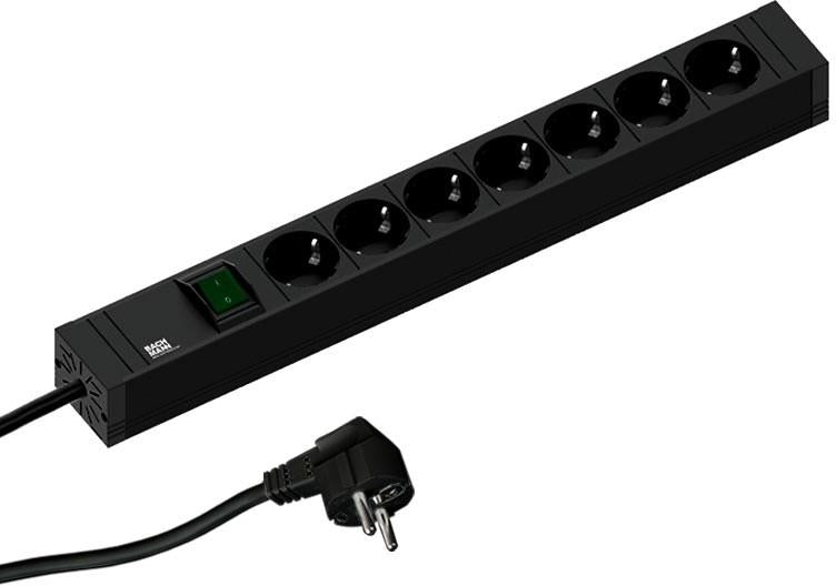 Разклонител ЧЕРЕН 7x2P+E с кабел 2 метра / 3x1.5мм2, копче, CONNECT LINE, Bachmann, BACHMANN, B420.0014
