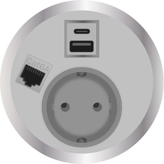 Модул Port El с 1х Шуко, USB тип A+C и 1х RJ45 Cat.6A, цвят Бял, ABL, ABL Сърбия, 2F21F1A4