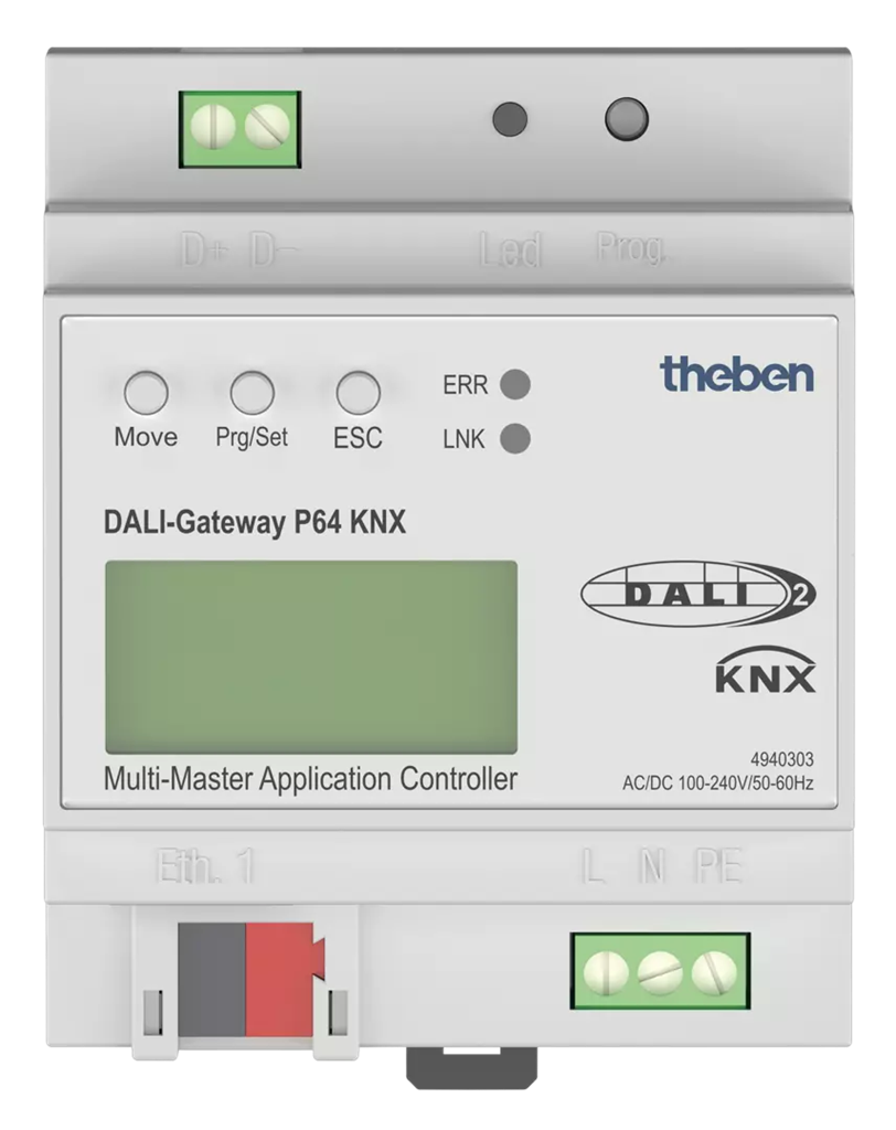 Актуатор DALI gateway P64 Multi-Master 64 баласта 4DIN KNX Theben, 4940303