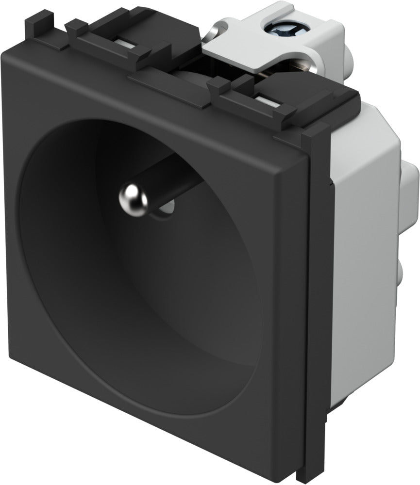 Контакт френски стандарт 2P+E 16A 2 мод. цвят Черен мат Modul TEM, VM40SB