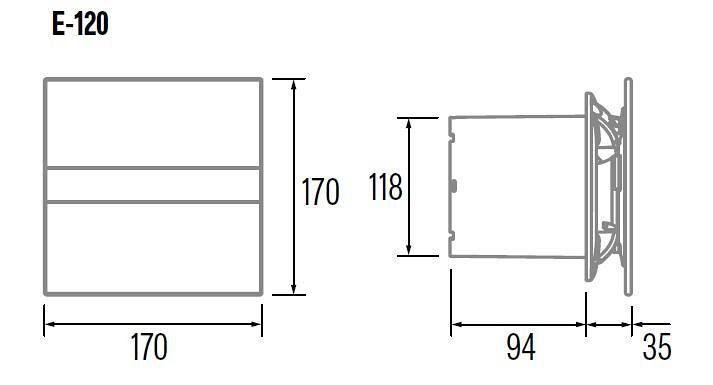 Вентилатор E-120GBK ф120мм, цвят Черен, 210м3/ч, 15W, 33dB CATA - C00901402