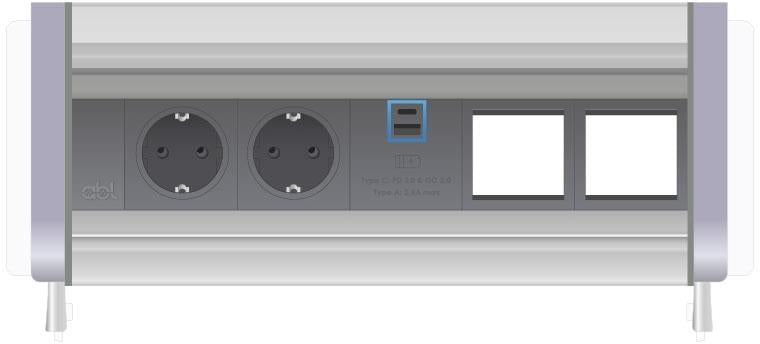 Модул Flip-S 5M с 2х Шуко, USB тип A+C и 2х празни модула, цвят Сив/Алуминий, ABL, ABL Сърбия, 2G42F2A5