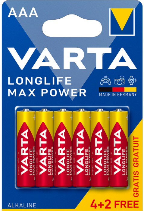 Батерия AAA 1.5V Max Power (4+2 бр. блист.) Varta, VARTA, LR03M-6