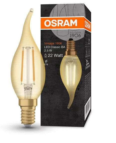 LED ЛАМПА VINTAGE 1906 LED CL BA GOLD22 2,5W/824 E14 LEDVANCE