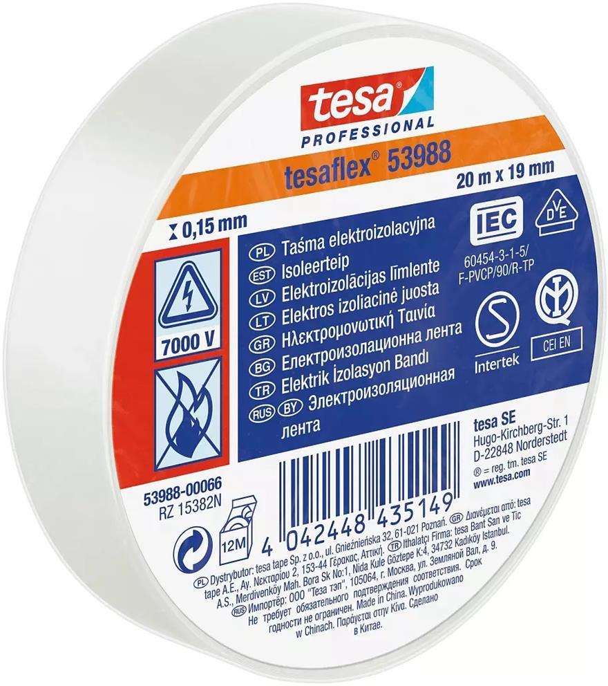 Изолационна лента цвят БЯЛ tesaflex 53988 0.15мм х 19мм, дължина 20м tesa® Professional, TESA, 53988-00066-00