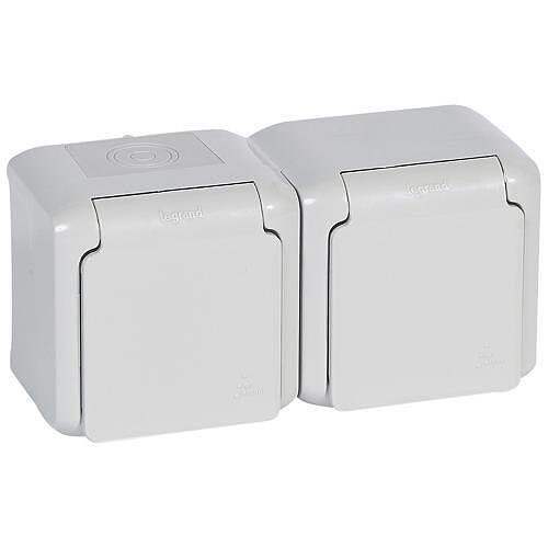LEGRAND - 782394 Блок двоен контакт шуко 16A открит монтаж IP44 сив