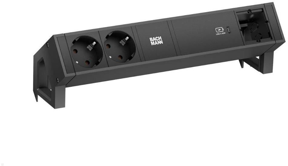 Модул DESK 2 с 2х Шуко, USB тип C Power Delivery 60W и 1 празен модул, цвят Черен, Bachmann, BACHMANN, B902.967