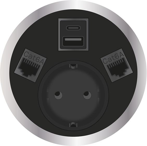 Модул Port El с 1х Шуко, USB тип A+C и 2х RJ45 Cat.6A, цвят Черен, ABL, ABL Сърбия, 2F20F1A5