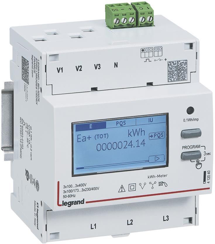 Трифазен електромер за ИНДИРЕКТНО мерене на ел. енергия EMDX3, Modbus, 2 тарифи, за DIN монтаж 4 мод, MID Legrand, LEGRAND НИСКО НАПРЕЖЕНИЕ, 412043