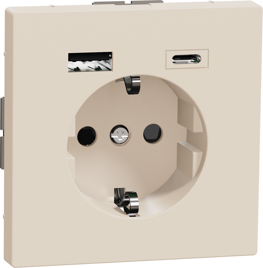 Механизъм контакт шуко 16A + USB A+C 3A 15W с лицев панел цвят Сахара System Design Merten SE, SCHNEIDER ELECTRIC, MEG2367-6033