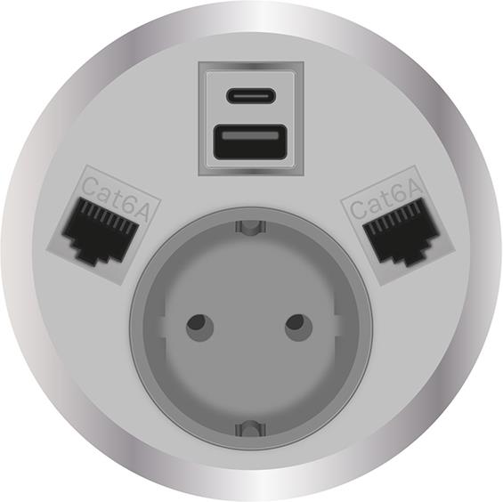 Модул Port El с 1х Шуко, USB тип A+C и 2х RJ45 Cat.6A, цвят Бял, ABL, ABL Сърбия, 2F21F1A5
