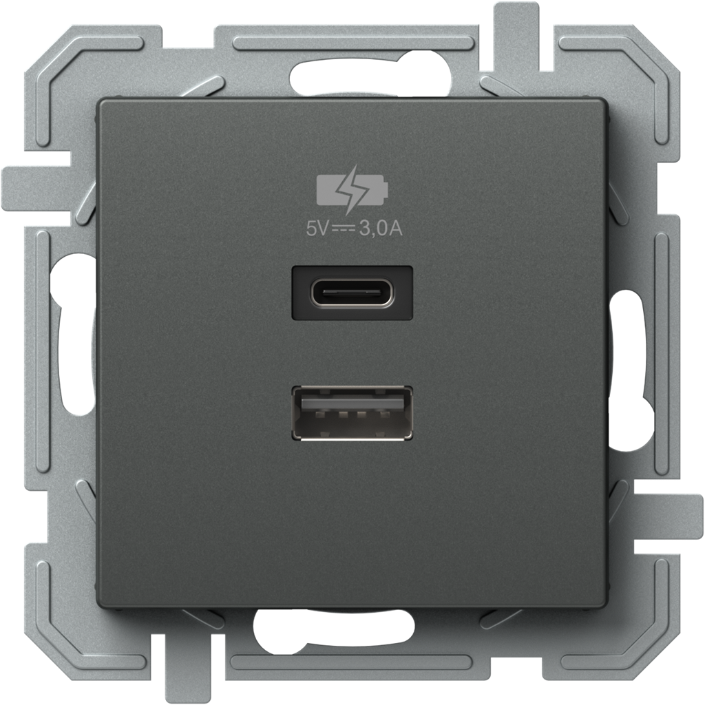 Розетка 2хUSB за зареждане тип A+C 3A 15W цвят Антрацит Logiq TEM, EQ68ATXO