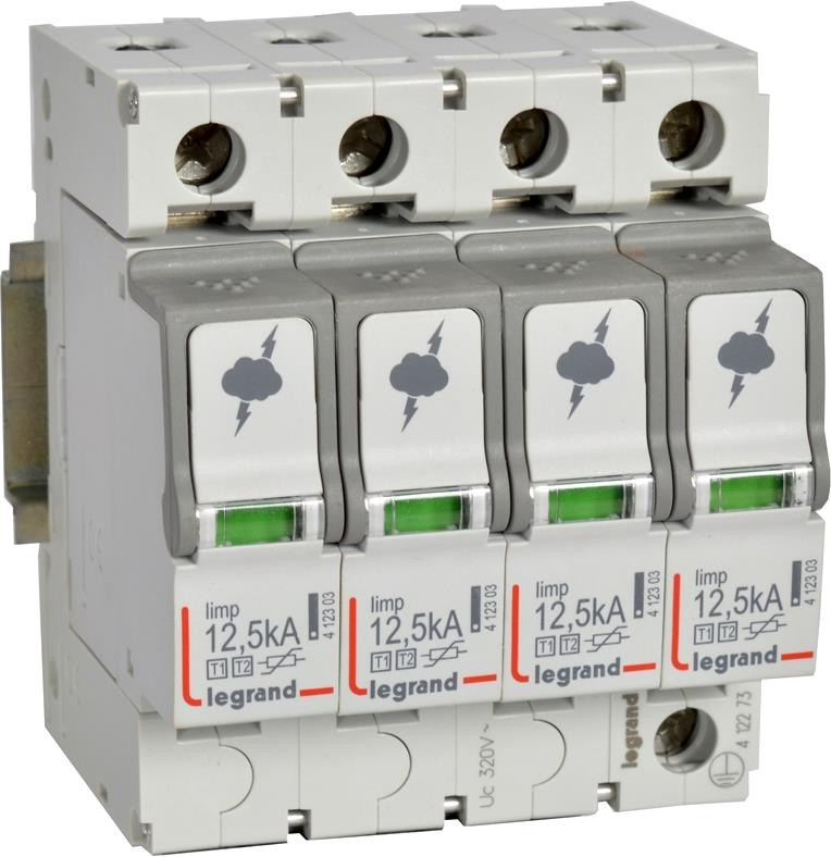 Катоден отводител тип 1+2 SPD 12.5kA 320V 4P с индикация Legrand, LEGRAND НИСКО НАПРЕЖЕНИЕ, 412273