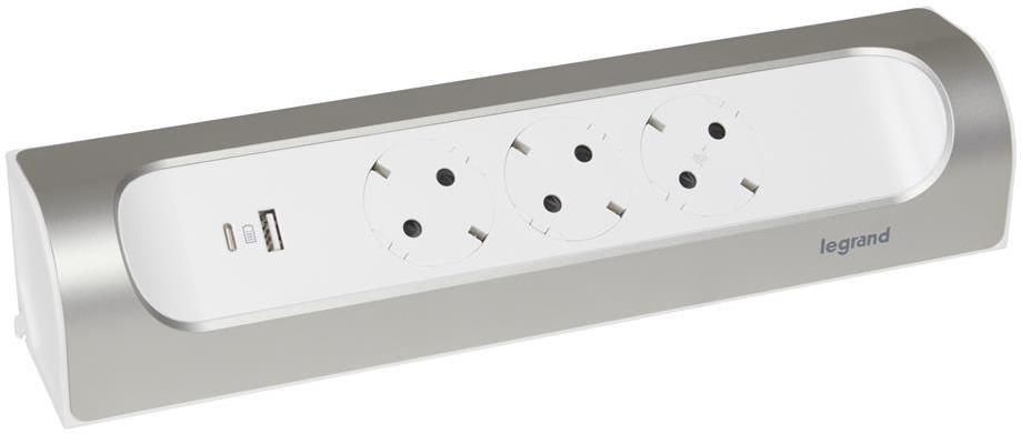 Разклонител ъглов сив 3x2P+E без кабел с USB A+C 3A 15W Corner NEW Legrand, LEGRAND, 694504