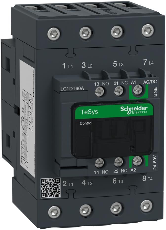 Контактор TeSys D 4P 4NO (60A AC-1) 24...60Vac/dc SE, SCHNEIDER ELECTRIC НИСКО НАПРЕЖЕНИЕ, LC1DT60ABNE