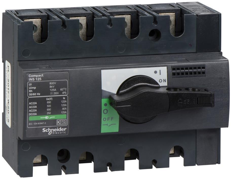Товаров прекъсвач INS125 4P 125A, за DIN монтаж, с ръкохватка SE, SCHNEIDER ELECTRIC НИСКО НАПРЕЖЕНИЕ, 28911