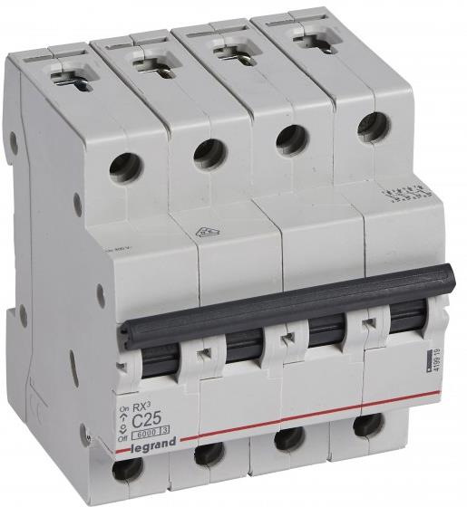 Автоматичен прекъсвач RX3 4P 25A крива С 6kA MC Legrand, LEGRAND НИСКО НАПРЕЖЕНИЕ, 419919