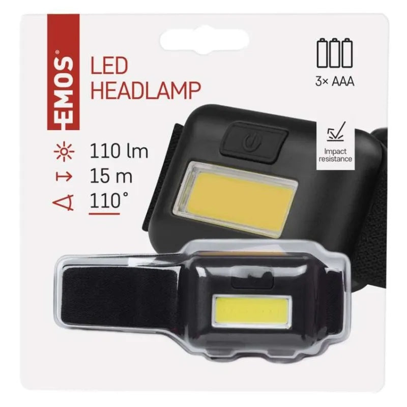 Челник за глава LED 110lm 15м 110° 20ч батерии 3× AAA IP20 EMOS, P3537