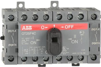 Разединител OT25F4C 25A 4P I-0-II за DIN монтаж без ръкохватка ABB, 1SCA104877R1001