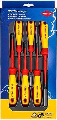 Комплект с 6 бр. отвертки VDE 1000V - 2х шлиц, 2х PH и 2х PZ, Knipex - K002012V04