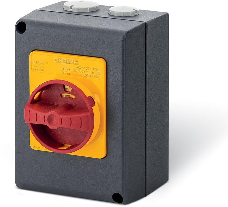 Пакетен прекъсвач Y1 20A 3P I-0 в алуминиева кутия 105x150x82mm IP66 Isolators Scame, SCAME, 590.HEM2003