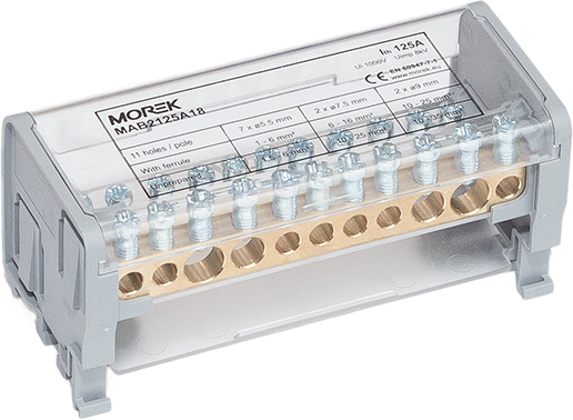 Разпределителен клемен блок Moblock 2P 125A-11 2x35 + 2x25 + 7x6mm² MOREK, MAB2125A18