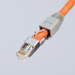 Инструмент за кримпване на RJ45, заголване и рязане, синьо-червена ръкохватка 190мм, с пружина, Knipex - K975113