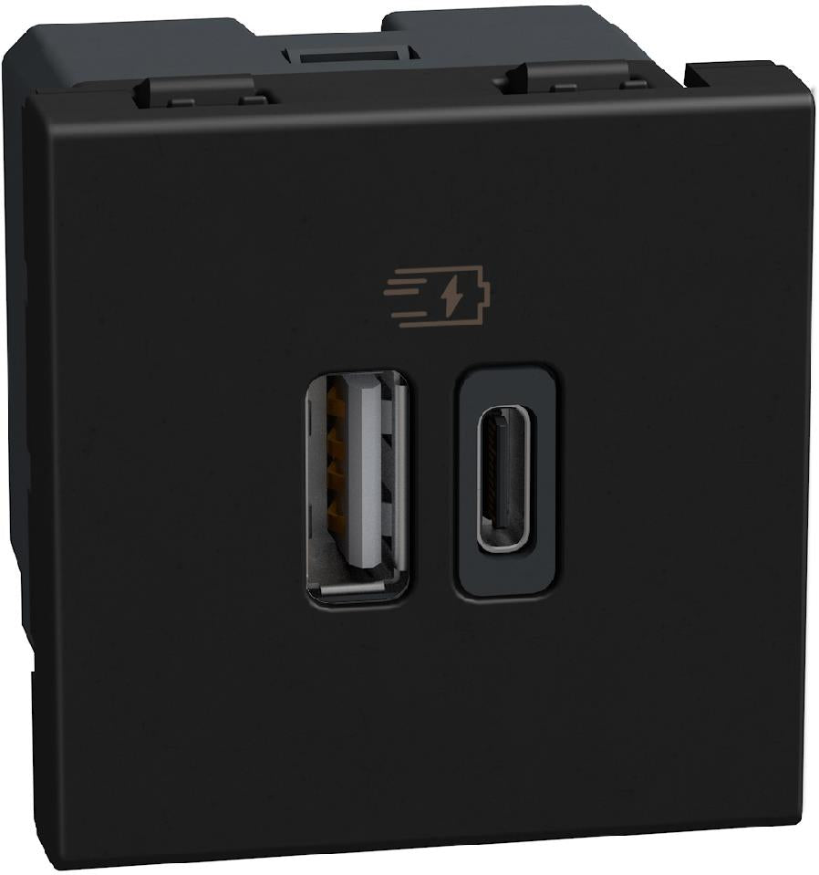 Розетка 2xUSB за зареждане тип A+C 3A 15W 2 мод. цвят Графит Light Now Bticino, BTICINO, YD4287C2