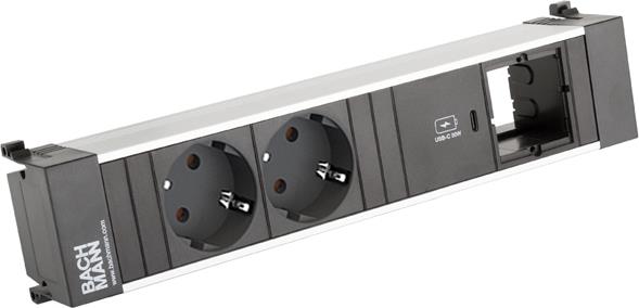 Модул за POWER FRAME 4M с 2х Шуко, USB тип C Power Delivery 30W и 1х празен модул, цвят Черен, Bachmann, BACHMANN, B916.507