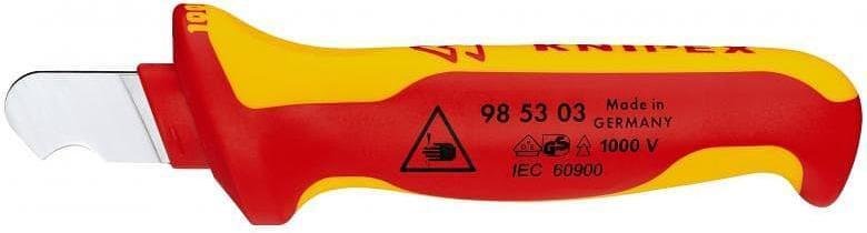 Кабелен нож извит, VDE 1000V жълто-червена ръкохватка 170мм, Knipex - K985303