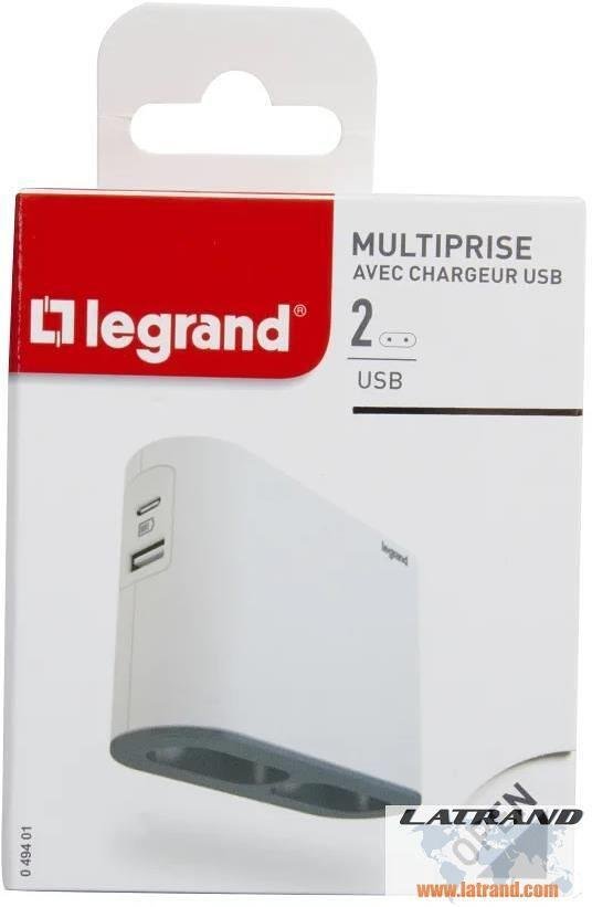 Адаптер за контакт плосък 2х Евро контакт 6A и USB A+C NEW Legrand 49401