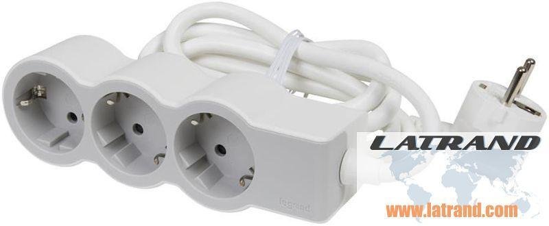 Разклонител БЯЛ 3x2P+E с кабел 1.5 метра / 1.5mm2 Standard NEW Legrand 694549