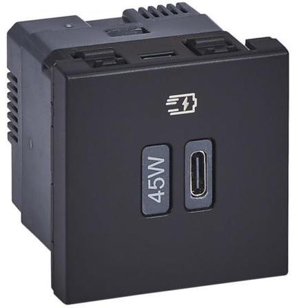 Розетка USB за зареждане тип C Power Delivery 45W 2 мод. цвят Черен Mosaic Legrand, LEGRAND, 77657L