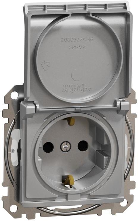 Контакт шуко с детска защита авт. и капак IP44 цвят Алуминий Sedna SE, SCHNEIDER ELECTRIC, SDD213024