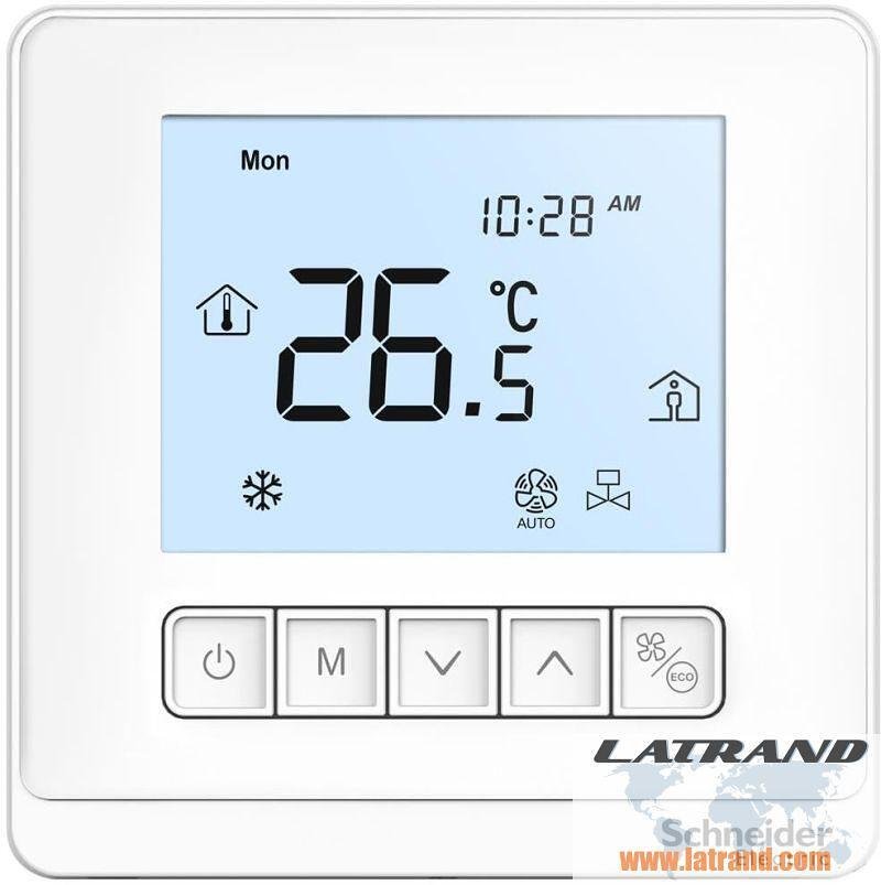 Термостат за отопление и охлаждане 5…35 °C с LCD дисплей за 2-тръбни вентилаторни конвектори, за вграждане, SE - TC903-3A2L