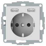 Механизъм контакт шуко 16A + 2хUSB 2.4A 12W с лицев панел цвят Активно бял System M  Merten SE /до изчерпване/, SCHNEIDER ELECTRIC, MTN2366-0325