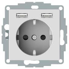 Механизъм контакт шуко 16A + 2хUSB 2.4A 12W с лицев панел цвят Активно бял System M  Merten SE /до изчерпване/, SCHNEIDER ELECTRIC, MTN2366-0325